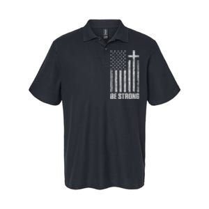 Be Strong Inspirational Christian American Flag Softstyle Adult Sport Polo