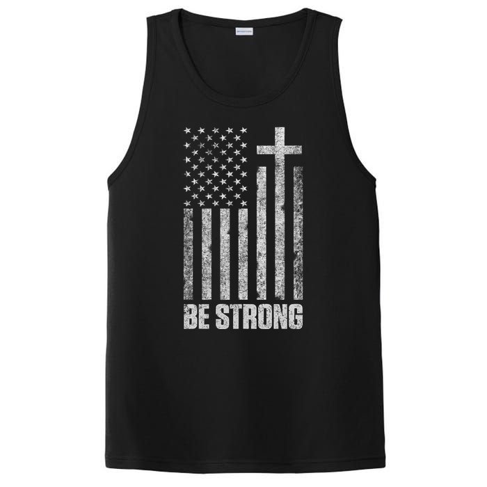 Be Strong Inspirational Christian American Flag PosiCharge Competitor Tank