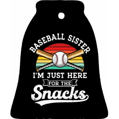 Baseball Sister Im Just Here For The Snacks Retro Baseball Ceramic Bell Ornament