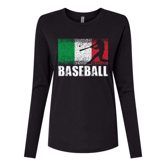 Baseball Sports Italy Flag Italian Baseball Womens Cotton Relaxed Long Sleeve T-Shirt