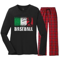 Baseball Sports Italy Flag Italian Baseball Women's Long Sleeve Flannel Pajama Set 