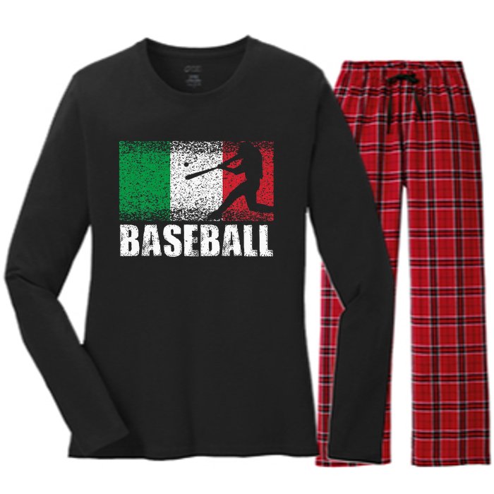 Baseball Sports Italy Flag Italian Baseball Women's Long Sleeve Flannel Pajama Set 