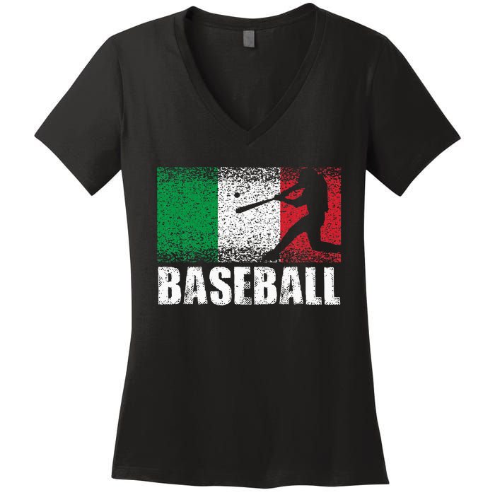 Baseball Sports Italy Flag Italian Baseball Women's V-Neck T-Shirt