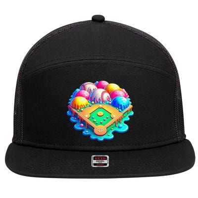 Baseball Stadiums Ice Cream Drip For 7 Panel Mesh Trucker Snapback Hat