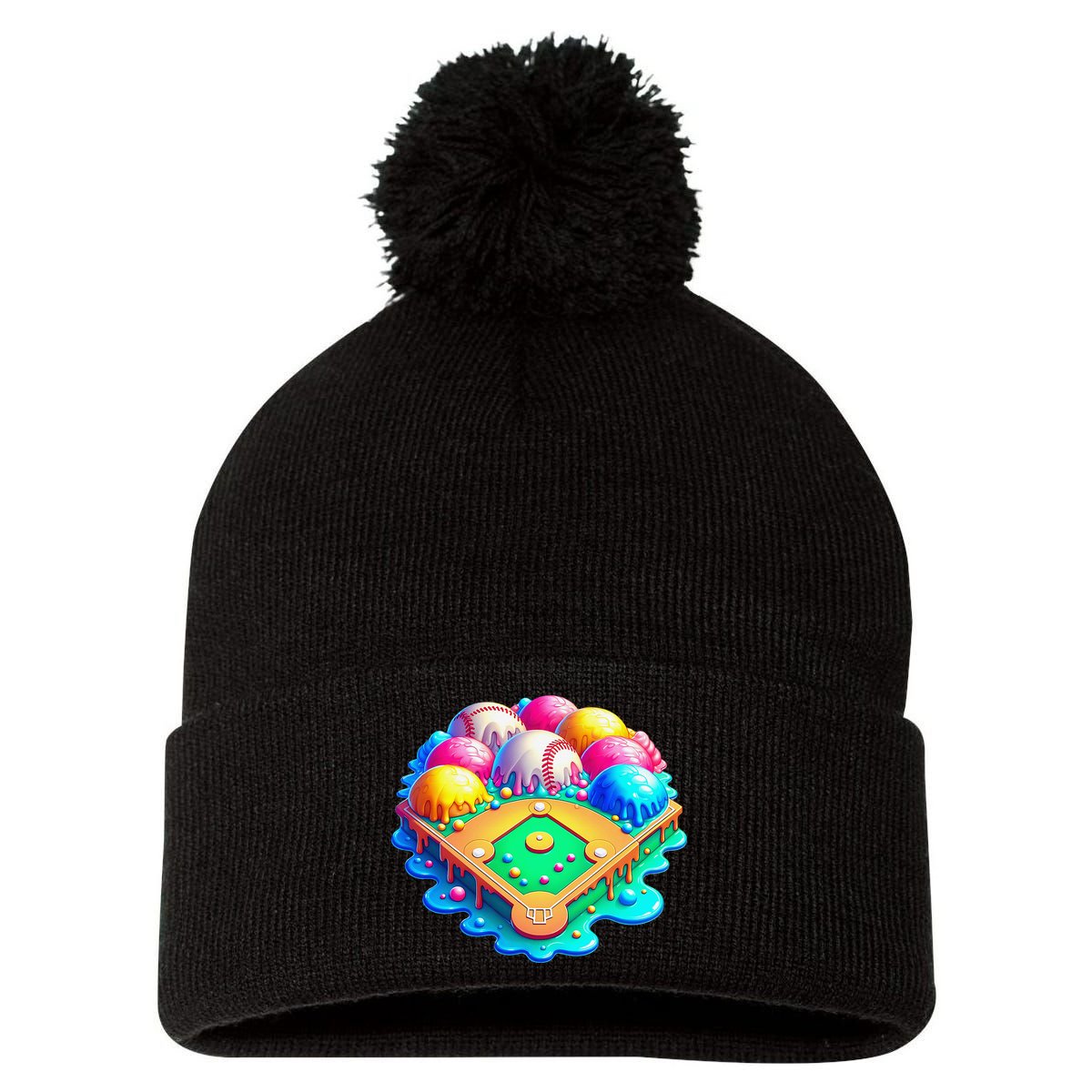 Baseball Stadiums Ice Cream Drip For Pom Pom 12in Knit Beanie