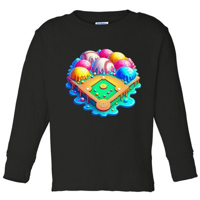 Baseball Stadiums Ice Cream Drip For Toddler Long Sleeve Shirt