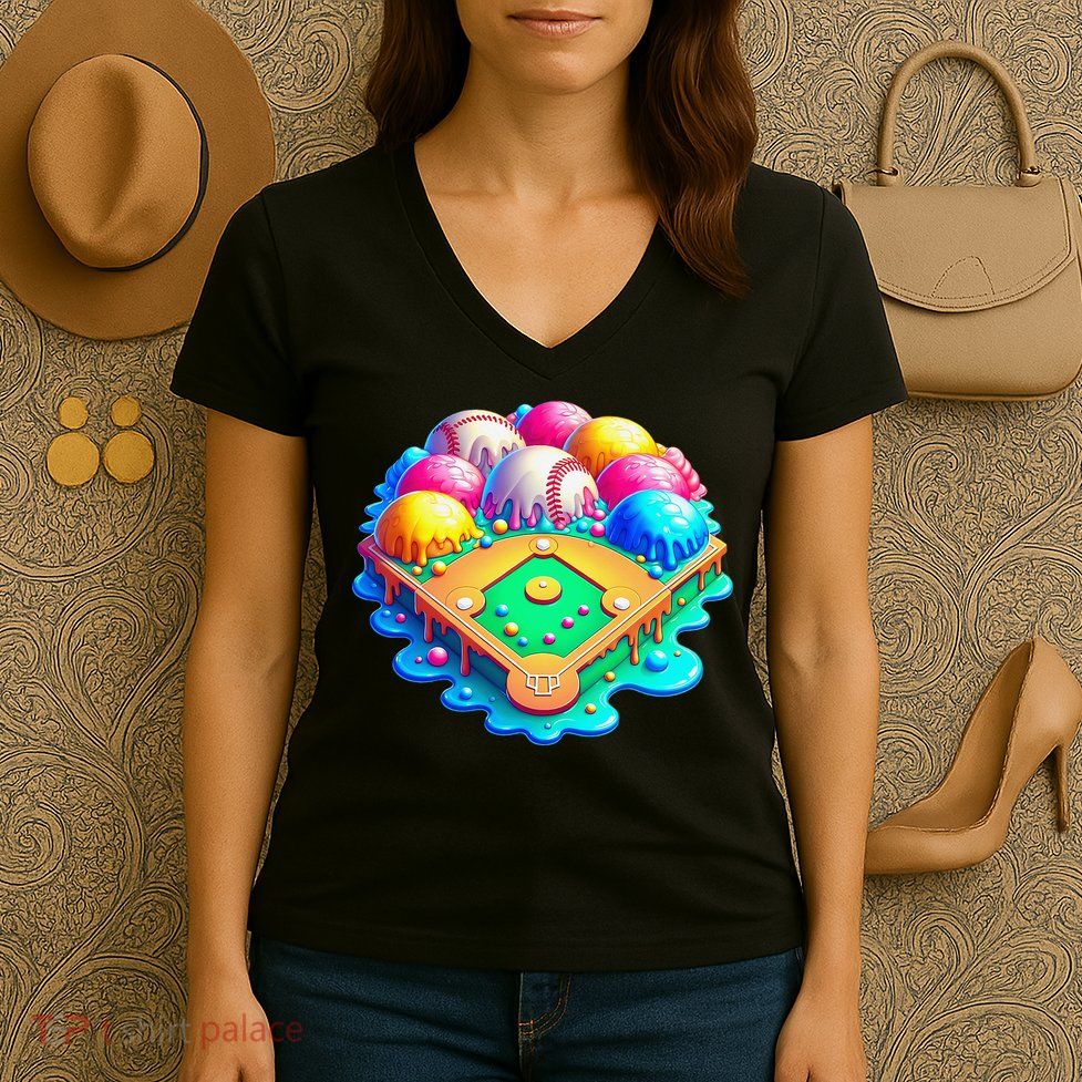 Baseball Stadiums Ice Cream Drip For Women's V-Neck T-Shirt