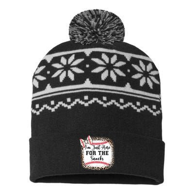 Baseball Sister Im Just Here For The Snacks USA-Made Snowflake Beanie