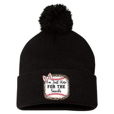 Baseball Sister Im Just Here For The Snacks Pom Pom 12in Knit Beanie