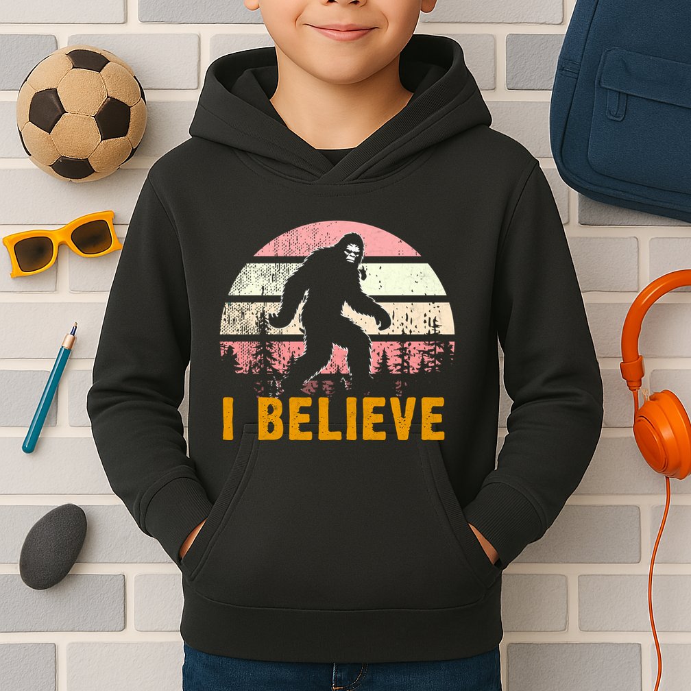 Bigfoot Squatch I Believe Bigfoot Kids Hoodie