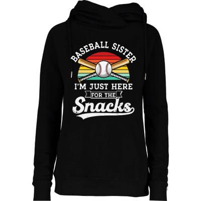 Baseball sister I'm Just Here for the snacks retro Baseball Womens Funnel Neck Pullover Hood