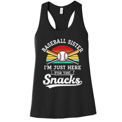 Baseball sister I'm Just Here for the snacks retro Baseball Women's Racerback Tank