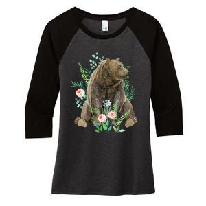 Bear Sitting In The Forest Women's Tri-Blend 3/4-Sleeve Raglan Shirt