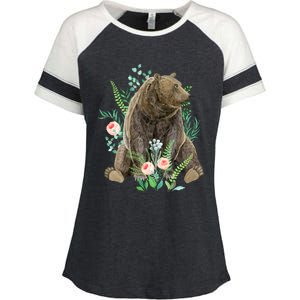 Bear Sitting In The Forest Enza Ladies Jersey Colorblock Tee