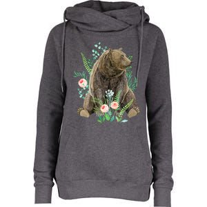 Bear Sitting In The Forest Womens Funnel Neck Pullover Hood