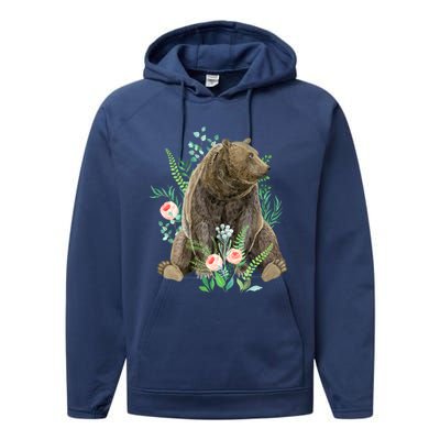 Bear Sitting In The Forest Performance Fleece Hoodie