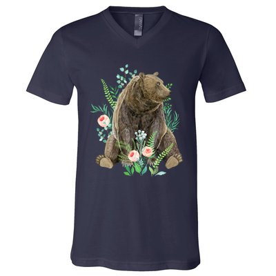 Bear Sitting In The Forest V-Neck T-Shirt