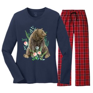 Bear Sitting In The Forest Women's Long Sleeve Flannel Pajama Set 