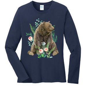 Bear Sitting In The Forest Ladies Long Sleeve Shirt