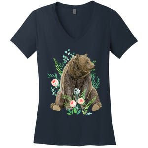 Bear Sitting In The Forest Women's V-Neck T-Shirt