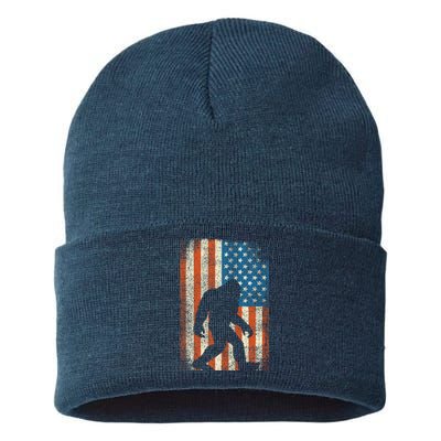 Bigfoot Sasquatch I Believe Patriot American Flag USA Sustainable Knit Beanie