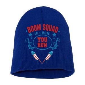 Boom Squad If I Run You Run Fireworks Director 4th Of July Cool Gift Short Acrylic Beanie