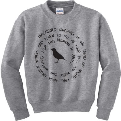 Blackbird Singing In The Dead Of Night Bird Lyrics Kids Sweatshirt