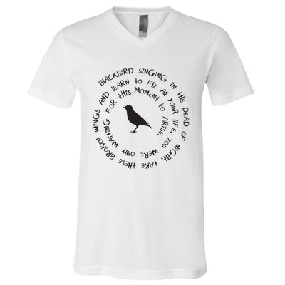 Blackbird Singing In The Dead Of Night Bird Lyrics V-Neck T-Shirt