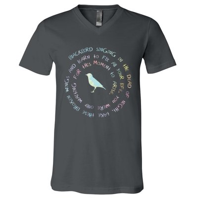 Blackbird Singing In The Dead Of Night Bird Lyrics V-Neck T-Shirt