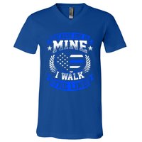 Because She Is Mine I Walk The Line Patriotic Police Officer Gift V-Neck T-Shirt