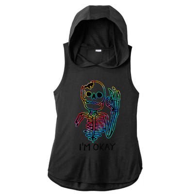 Broken Skeleton Im Okay Funny Halloween Horror Gifts Ladies PosiCharge Tri-Blend Wicking Draft Hoodie Tank