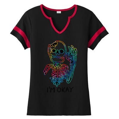 Broken Skeleton Im Okay Funny Halloween Horror Gifts Ladies Halftime Notch Neck Tee