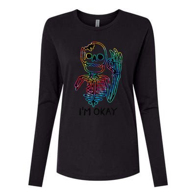 Broken Skeleton Im Okay Funny Halloween Horror Gifts Womens Cotton Relaxed Long Sleeve T-Shirt