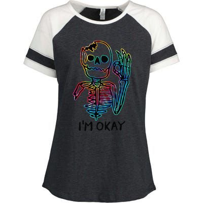 Broken Skeleton Im Okay Funny Halloween Horror Gifts Enza Ladies Jersey Colorblock Tee