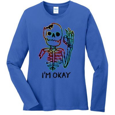 Broken Skeleton Im Okay Funny Halloween Horror Gifts Ladies Long Sleeve Shirt