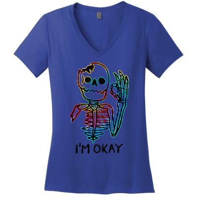 Broken Skeleton Im Okay Funny Halloween Horror Gifts Women's V-Neck T-Shirt