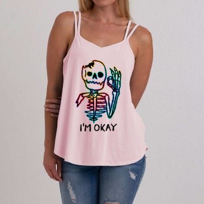 Broken Skeleton Im Okay Funny Halloween Horror Gifts Women's Strappy Tank