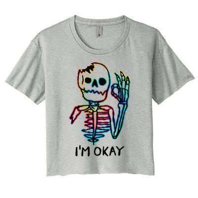 Broken Skeleton Im Okay Funny Halloween Horror Gifts Women's Crop Top Tee