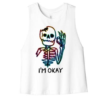 Broken Skeleton Im Okay Funny Halloween Horror Gifts Women's Racerback Cropped Tank