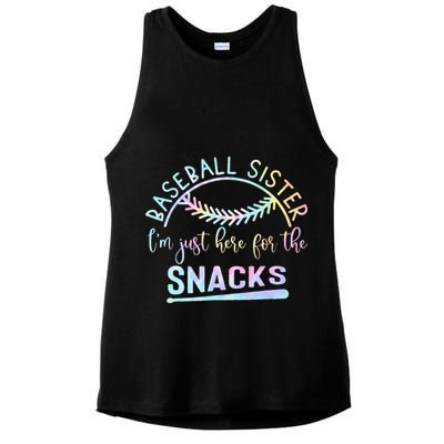 Baseball Sister Im Just Here For The Snacks Retro B Tie Dye Ladies PosiCharge Tri-Blend Wicking Tank