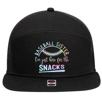 Baseball Sister Im Just Here For The Snacks Retro B Tie Dye 7 Panel Mesh Trucker Snapback Hat