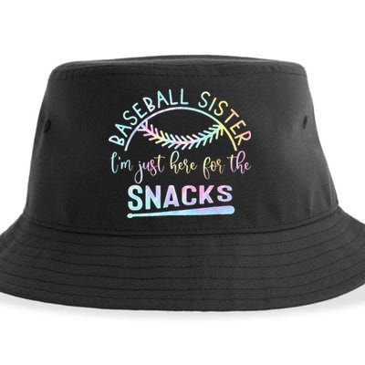 Baseball Sister Im Just Here For The Snacks Retro B Tie Dye Sustainable Bucket Hat
