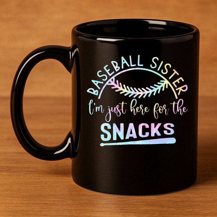 Baseball Sister Im Just Here For The Snacks Retro B Tie Dye 11oz C Handle Ceramic Mug