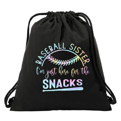 Baseball Sister Im Just Here For The Snacks Retro B Tie Dye Drawstring Bag