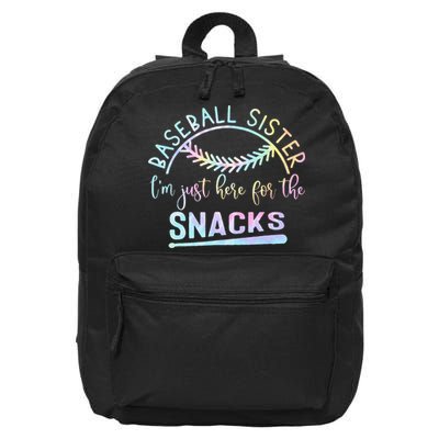 Baseball Sister Im Just Here For The Snacks Retro B Tie Dye 16 in Basic Backpack