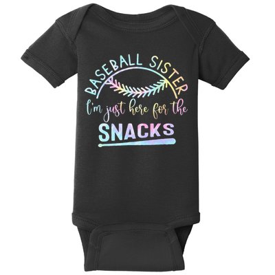 Baseball Sister Im Just Here For The Snacks Retro B Tie Dye Baby Bodysuit