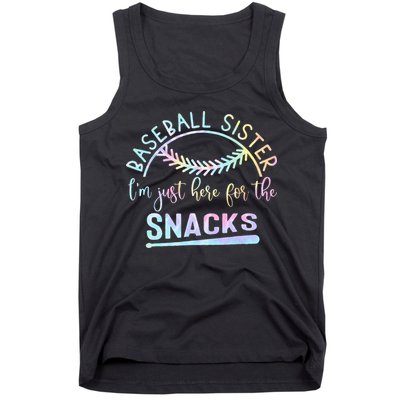 Baseball Sister Im Just Here For The Snacks Retro B Tie Dye Tank Top