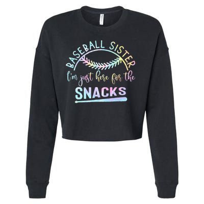 Baseball Sister Im Just Here For The Snacks Retro B Tie Dye Cropped Pullover Crew