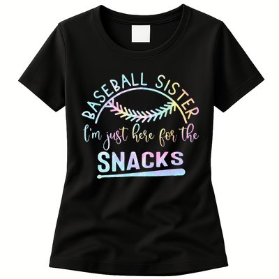 Baseball Sister Im Just Here For The Snacks Retro B Tie Dye Womens T-Shirt