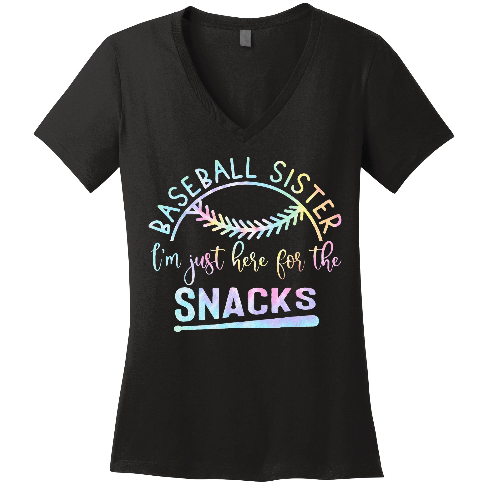 Baseball Sister Im Just Here For The Snacks Retro B Tie Dye Women's V-Neck T-Shirt